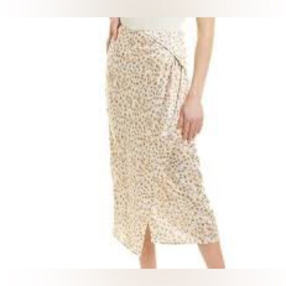 Vince Cream Midi Skirt with Yellow and Blue Floral Design Size 10 Y0483